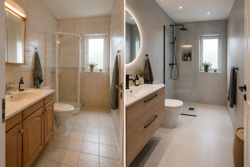 Før og etter flis på flis-renovering