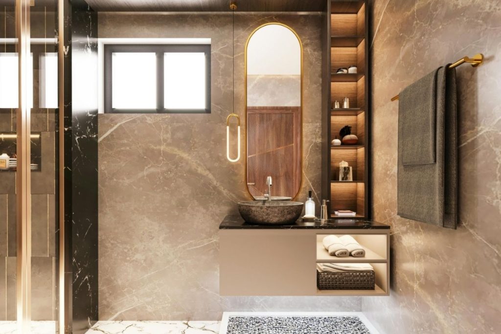 Konsekvent metallfinish gjennom hele rommet